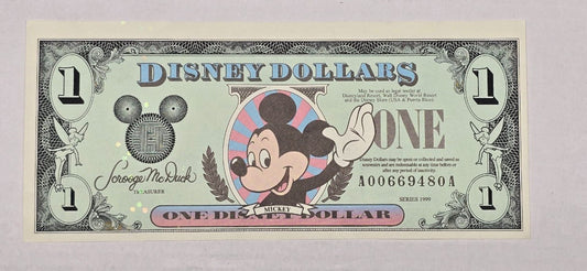 1999 $1 Disney Dollar Mickey Mouse Disneyland A-A Block Series 1999 Crisp UNC