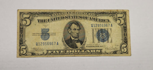 1934C $5 Silver Certificate (Blue Seal) –  Fr. 1653 – Very Good (VG) (967A)