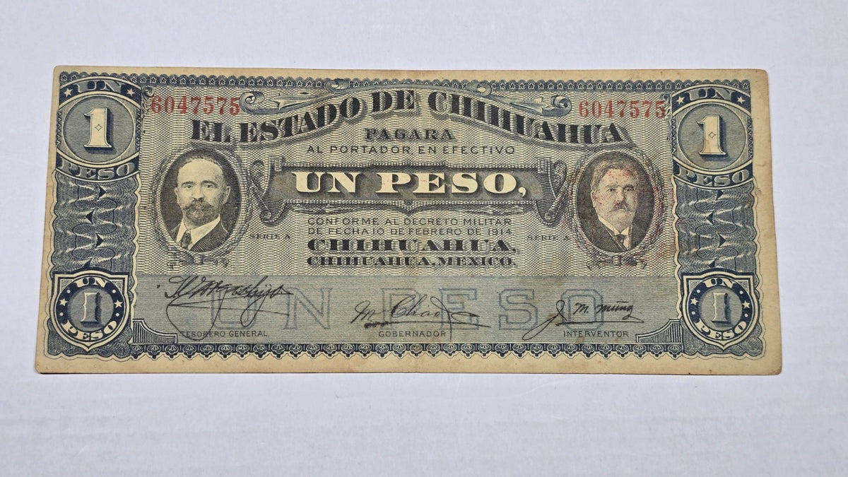 Mexico – State of Chihuahua 1914 (4-1-15 Date stamp) 1 Peso "Dos Caritas" (575)