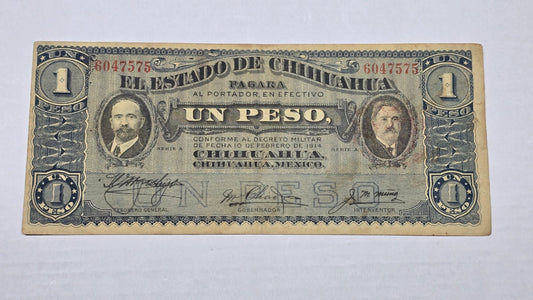 Mexico – State of Chihuahua 1914 (4-1-15 Date stamp) 1 Peso "Dos Caritas" (575)