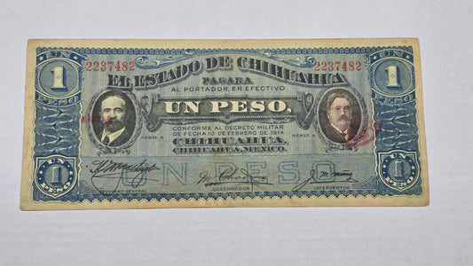 Mexico – State of Chihuahua 1914 1 Peso "Dos Caritas" (Serie A, 482)