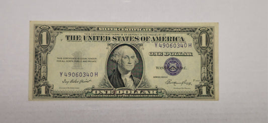 1935-E $1 Dollar Bill Silver Certificate Blue Seal (340H) No Motto Choice AU