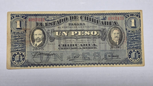 Mexico – State of Chihuahua 1914 1 Peso "Dos Caritas" (April 1, 1915 DI) (2431)