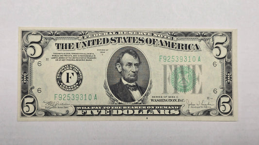 1934-C 5 Dollar Bill,  Atlanta District 6 - Fr 1959-F- Crisp Uncirculated (310A)