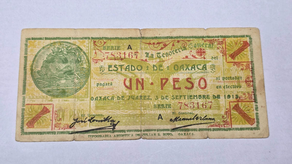 Mexico 1915 Oaxaca 1 Peso "Soberano" (Serie U / Decreto No. 2) (783167)