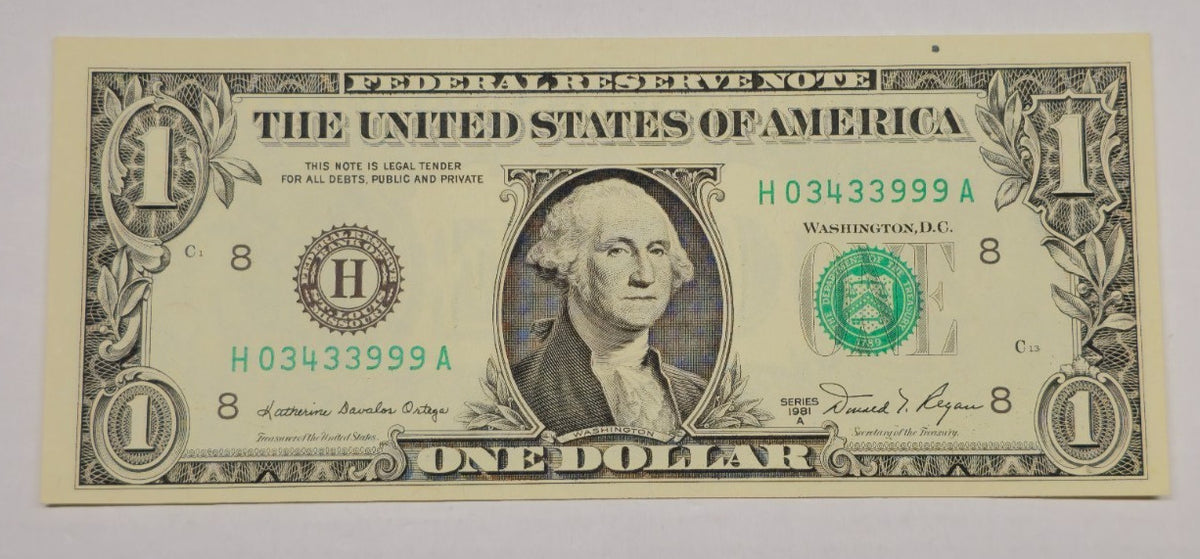 1981A $1 Federal Reserve Note (St. Louis) (999A) Quad/Trinary Trailing Repeater