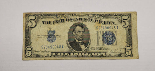 1934D $5 Silver Certificate (Blue Seal) – Fr. 1654 – Very Good (VG) (948)