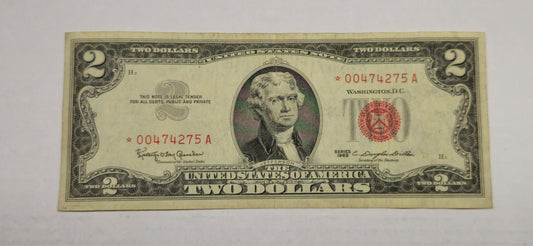1963 $2 Red Seal Star Note Fr. 1513* Monticello Jefferson Crisp Choice AU (275A)