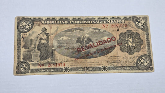 Mexico 1914 1 Peso "Gobierno Provisional de México" (Revalidado Overprint)
