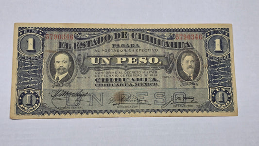 Mexico – State of Chihuahua 1914 (4-1-15 Date stamp) 1 Peso "Dos Caritas"(346)