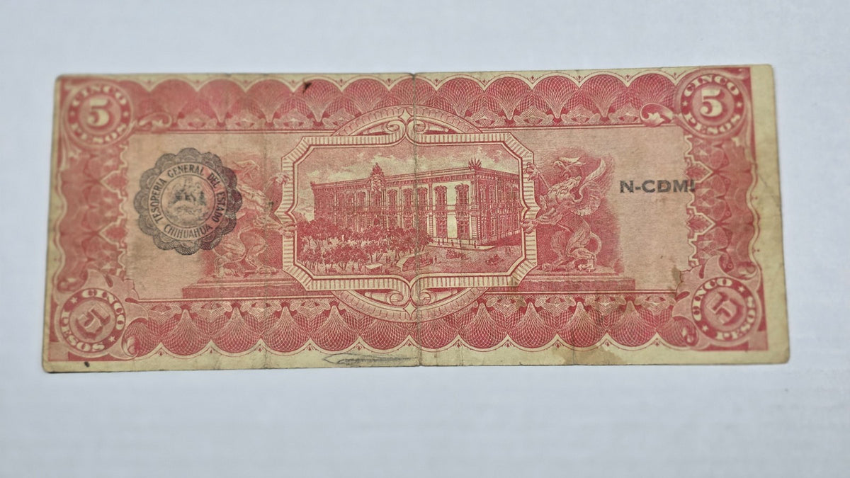 Mexico – State of Chihuahua 1914 5 Pesos "Dos Caritas" (Serie C, 955)