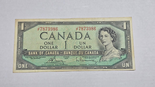 Canada 1954 $1 Banknote Modified Hair Bouey Rasminsky (986) F/W Block AU/UNC
