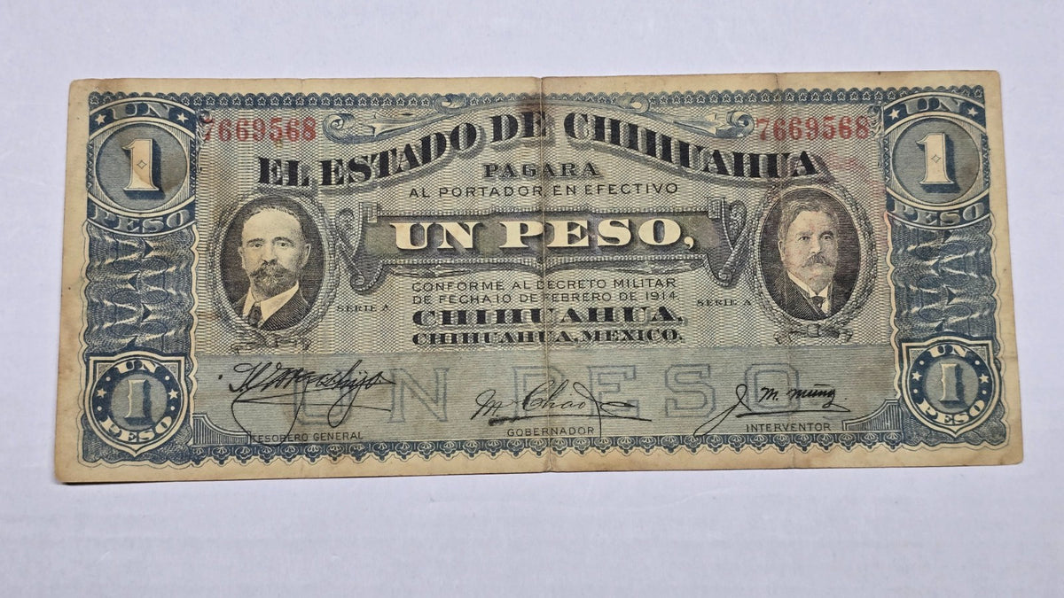 Mexico – State of Chihuahua 1914 1 Peso "Dos Caritas" (Pancho Villa Issue) (568)