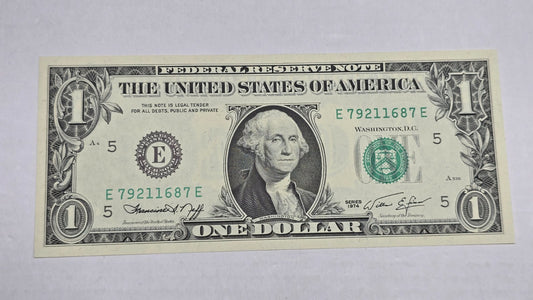 1974 $1 Federal Reserve Note Richmond E-E Block Neff Simon (687E) Crisp UNC
