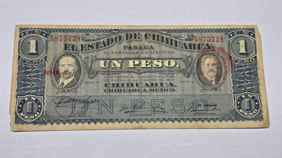 Mexico – State of Chihuahua 1914 1 Peso "Dos Caritas" (Serie A, 738)
