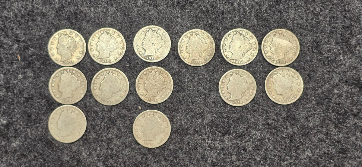 Lot of 13 Random 1900's only Liberty V-Nickels w/ Cents